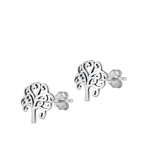 Silver Stud Earrings - Tree