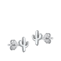 Silver Stud Earrings - Cactus