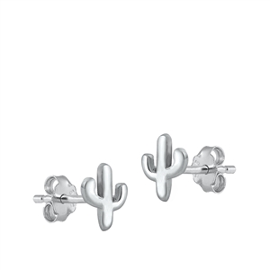 Silver Stud Earrings - Cactus