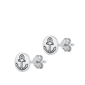 Silver Stud Earrings - Anchor