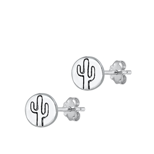 Silver Stud Earrings - Cactus