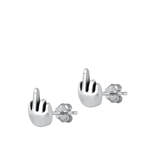 Silver Stud Earrings - Middle Finger