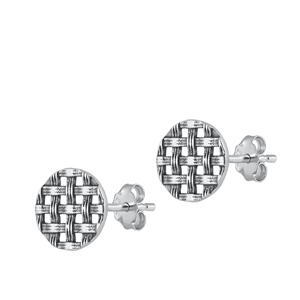 Silver Stud Earrings - Basket Weave