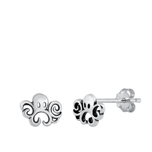 Silver Stud Earrings - Octopus