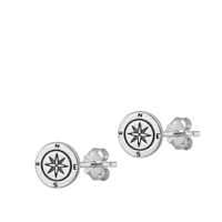 Silver Stud Earrings - Compass