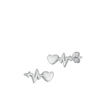 Silver Stud Earrings - Heart EKG