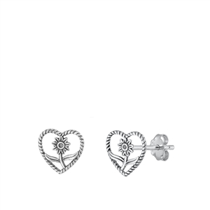 Silver Earrings - Heart & Flower
