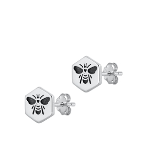 Silver Stud Earrings - Bee