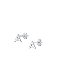 Silver Initial Earrings - A