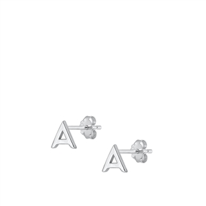 Silver Initial Earrings - A