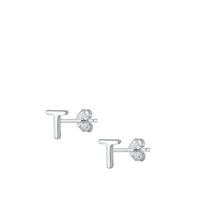 Silver Initial Earrings - T