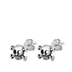 Silver Stud Earrings - Skull & Crossbones