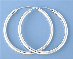 Silver Continuous Hoop Earrings - 3 X 50 mm