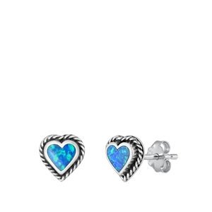 Silver Lab Opal Earring - Heart