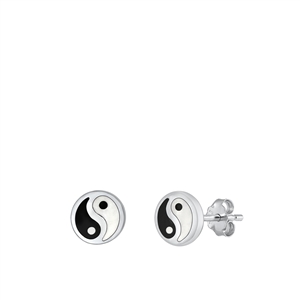 Silver Stone Stud Earrings - Yin Yang