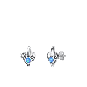 Silver Lab Opal Earring - Cactus