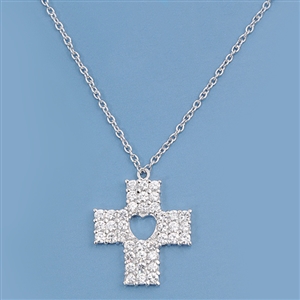 Silver CZ Necklace - Cross