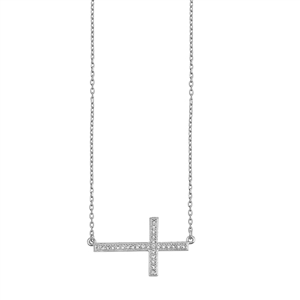 Silver CZ Necklace - Sideway Cross