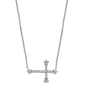 Silver CZ Necklace - Sideway Cross