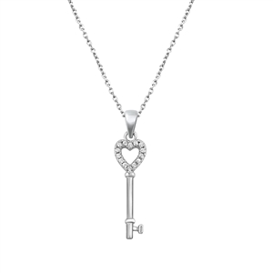 Silver CZ Necklace - Key