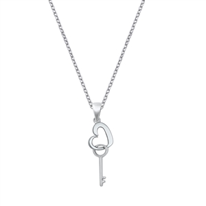 Silver CZ Necklace - Heart and Key