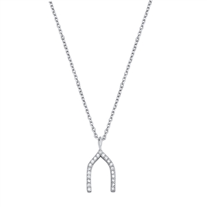 Silver CZ Necklace - Wishbone