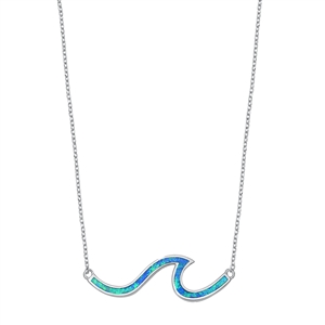 Silver Lab Opal Necklace - Wave