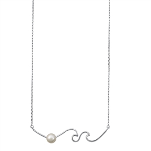 Silver Necklace - Waves & Pearl