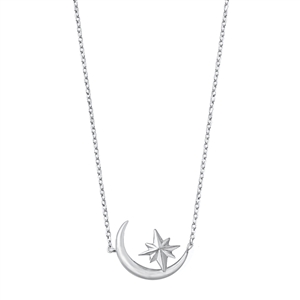 Silver Necklace - Moon and Star