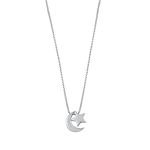 Silver Necklace - Crescent Moon & Star