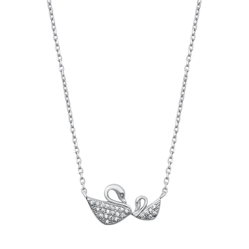 Silver Necklace - Mother and Baby Swans