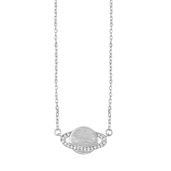 Silver CZ Necklace - Planet Saturn