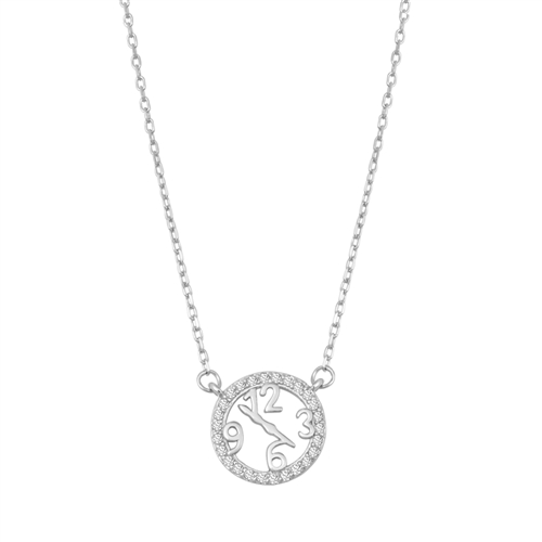 Silver CZ Necklace - Clock