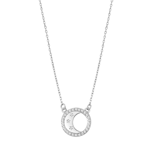 Silver CZ Necklace - Moon