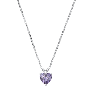 Silver CZ Necklace - Heart Solitaire