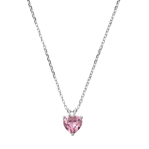 Silver CZ Necklace - Heart Solitaire