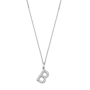 Silver CZ Initial Necklace - B