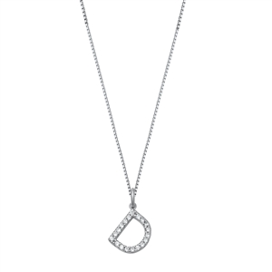 Silver CZ Initial Necklace - D