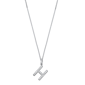 Silver CZ Initial Necklace - H
