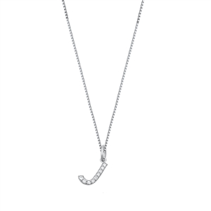 Silver CZ Initial Necklace - J