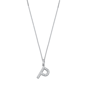 Silver CZ Initial Necklace - P