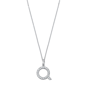 Silver CZ Initial Necklace - Q