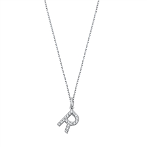 Silver CZ Initial Necklace - R