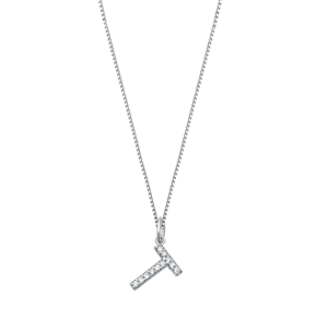 Silver CZ Initial Necklace - T