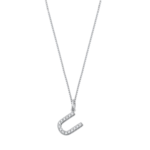 Silver CZ Initial Necklace - U