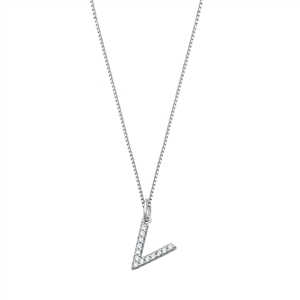 Silver CZ Initial Necklace - V