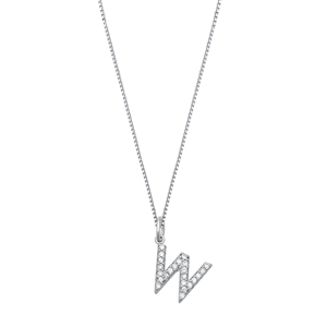 Silver CZ Initial Necklace - W