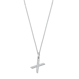 Silver CZ Initial Necklace - X