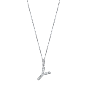 Silver CZ Initial Necklace - Y