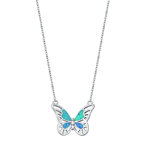 Silver Lab Opal Necklace - Butterfly